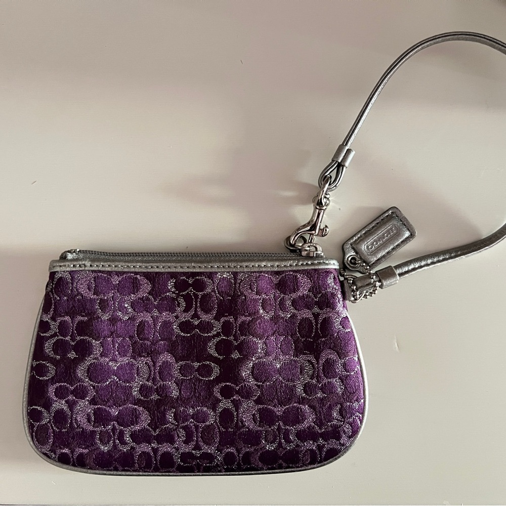 Purple and Silver Coach Wristlet
